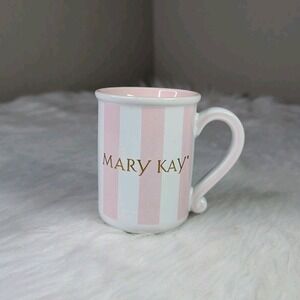 MARY KAY Mug Pink & White Stripes w/Gold Lettering Coffee Tea Cocoa Cup
